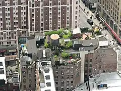 Penthouse et jardin de toiture vus depuis l'Empire State Building de Manhattan à New York.