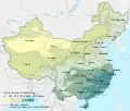 Carte des précipitations : la ligne Qinling-Huaihe correspond à 800&nbsp;mm de pluie annuels.