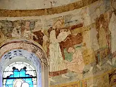 Absidiole nord : Fresque de la vie de saint Laurent : saint Laurent baptise un soldat.