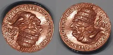 Médaille satirique du pape à l'endroit, transformé en diable à l'envers. Nuremberg, 1550.