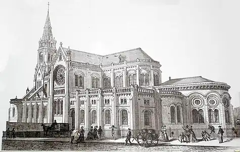 L'église à la fin du XIXe&nbsp;siècle, vue de l'arrière. Gravure anonyme.