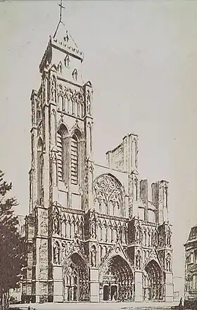 Gravure de la cathédrale Notre-Dame-en-Cité d'Arras au XVIIIe&nbsp;siècle avant sa destruction.