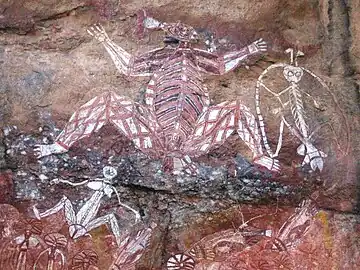 Art pariétal :Anbangbang Rock Shelter, Parc national de Kakadu, Australie. Repeint en 1962-64
