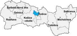 Localisation du distrct de Košice I dans la région de Košice (carte interactive)