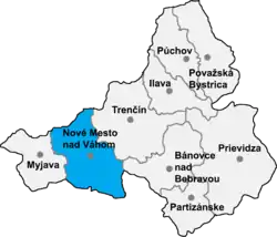 Localisation du district de Nové Mesto nad Váhom dans la région de Trenčín (carte interactive)
