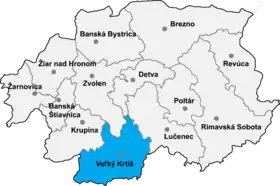Localisation du district de Veľký Krtíš dans la région de Banská Bystrica (Carte interactive)