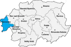 Localisation du district de Žarnovica dans la région de Banská Bystrica (Carte interactive)
