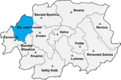Localisation du district de Žiar nad Hronom dans la région de Banská Bystrica (Carte interactive)