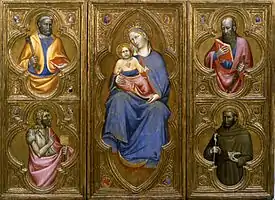 Madone à l’Enfant avec ss. Pierre, Paul, Jean-Baptiste et Francis., Olivuccio da Ciccarello