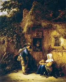 Isaac van Ostade : Voyageurs à la porte d'un Cottage - 1649.
