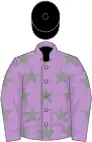 Mauve, grey stars, mauve sleeves, grey stars, black cap
