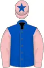 Royal blue, pink sleeves, pink cap, royal blue star