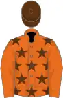 Orange, brown stars on body, brown cap
