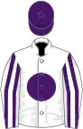 White, purple disc, white sleeves, purple striped, purple cap
