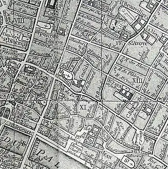 Les pourtours de l'église Saint-Merri sur le plan de Vaugondy (1760).