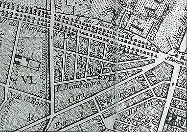 Porte Saint-Denis sur le plan de Paris de Vaugondy en 1760.