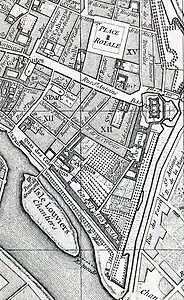 Quartier de l'Arsenal sur le plan de Vaugondy (1760).