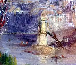 Le pont en 1848 avec une attache sur l'île Saint-Louis plus occidentale qu'actuellement.