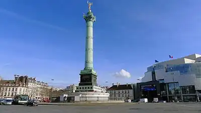 La colonne de Juillet et l'opéra Bastille vus du 4e arrondissement.