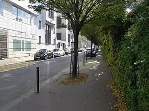 La rue longe le flanc oriental du cimetière du Montparnasse.