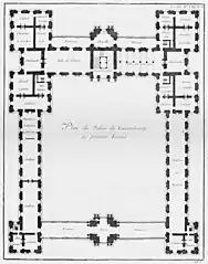 Plan du premier étage au milieu du XVIIIe&nbsp;siècle, tiré de l'Architecture françoise de Jacques-François Blondel.