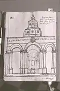 Dessin de l'ancienne église détruite de San Severo sur une photo de Paolo Monti (1972).
