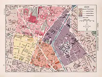 Les quartiers du 10e&nbsp;arrondissement en 1900 d'après l′Atlas de Fernand Bournon.