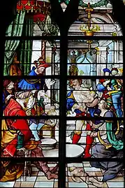 Le roi Salomon rendant son jugement, la femme agenouillée et le soldat tenant l'enfant.