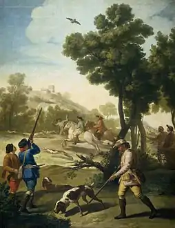 L'Ombrelle, Goya (1777). Cartons pour tapisserie, huile sur toile, H. 2,90 m. Musée du Prado.