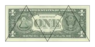 Pseudo-patron d'un tétraèdre régulier dans un billet de un dollar