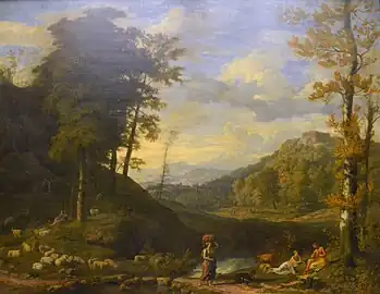 Paysage arcadien avec bergers et joueur de flûte (1686), musée du Louvre, Paris.
