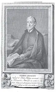 Retrato de Pedro Chacón, gravure d'après un dessin de José Maea&nbsp;(es), pour Colección de retratos de Españoles ilustres (1791).