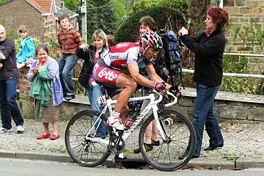 Philippe Gilbert dans la côte de la Roche-aux-faucons au niveau de Mery-haut, lors de Liège-Bastogne-Liège 2009