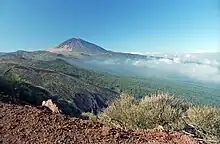 Nuages apportant humidité à la couronne boisée au nord de Tenerife (Corona Forestal), mais laissant la partie supérieure de l'île aride.