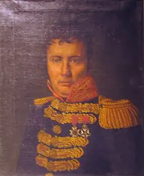 Peinture sur huile du portrait en buste de trois-quarts d'un officier de marine.
