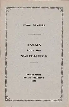 Couverture du recueil Essais pour une malédiction, poèmes écrits entre 1938 et 1943, prix Vacaresco.