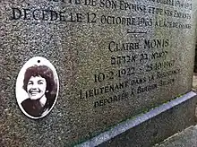 Pierre tombale et épitaphe de Claire Monis