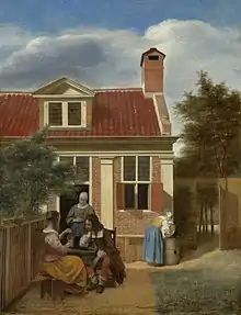 Pieter de Hooch, Compagnie dans un jardin derrière une maison, vers 1663-1665, 60&nbsp;×&nbsp;45,7&nbsp;cm, Amsterdam, Rijksmuseum