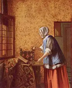 Pieter de Hooch, La Peseuse d'or, vers 1664, 61 × 53 cm, Berlin, Gemäldegalerie.