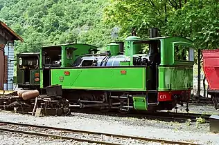 Locomotive bicabine no 31 des Tramways de l’Ouest du Dauphiné, sur le Chemin de fer du Vivarais.