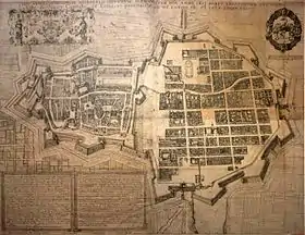 Début XVIIe&nbsp;siècle, la Ville-neuve à droite.