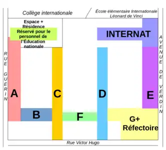 Plan simplifié des bâtiments du lycée François-Ier au XXIe&nbsp;siècle.