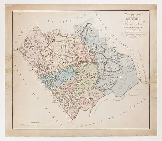 Plan de Belleville en 1845 - Archives nationales.