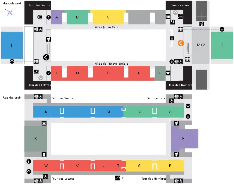 Plan de la Bibliothèque François-Mitterrand, Haut-de-jardin et Rez-de-jardin