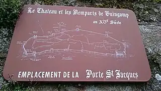 Panneau décrivant le plan des remparts de la ville de Guingamp, présents au XVe&nbsp;siècle.