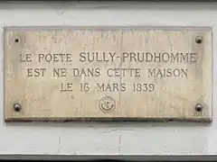 No&nbsp;34 : plaque commémorative en hommage à Sully Prudhomme.