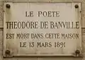 Plaque au no&nbsp;10 en hommage à Théodore de Banville.
