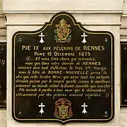 Vœu du pape Pie Ⅸ aux pèlerins de Rennes en 1875.