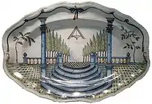 Plat maçonnique du XVIIIe&nbsp;siècle représentant les colonnes Jakin et Boaz.