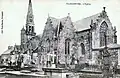 Plougonver ː l'église paroissiale entourée de son cimetière au début du XXe&nbsp;siècle (carte postale).